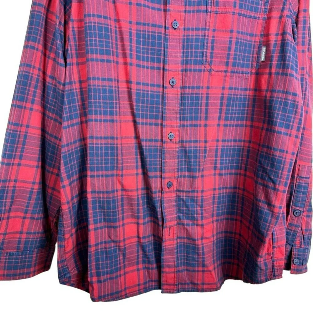Columbia Casual Button-Down Men's Long Sleeve Blue‎ & Red Plaid Shirt Size Large - Picture 3 of 9